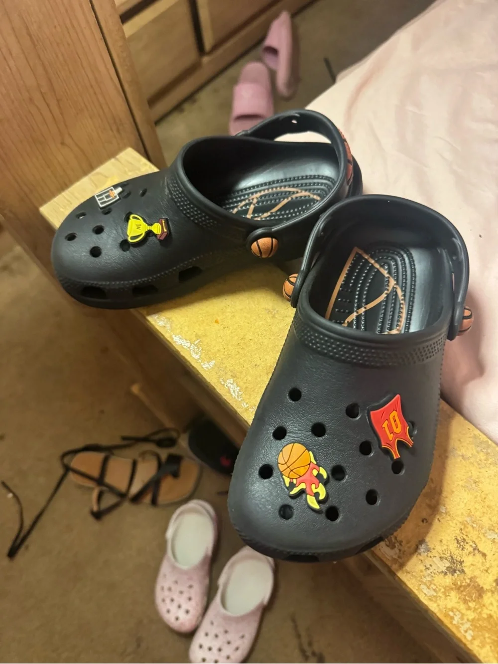 CROCS Kids Black Basketball Clogs with Sport Charms